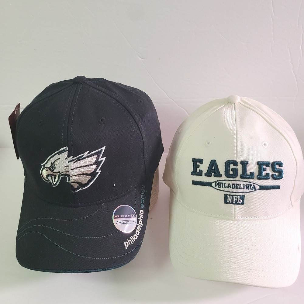Philadelphia Eagles Reebok NFL Hats Flexfit L/XL Adjustable Lot of 2 Dad Gift
